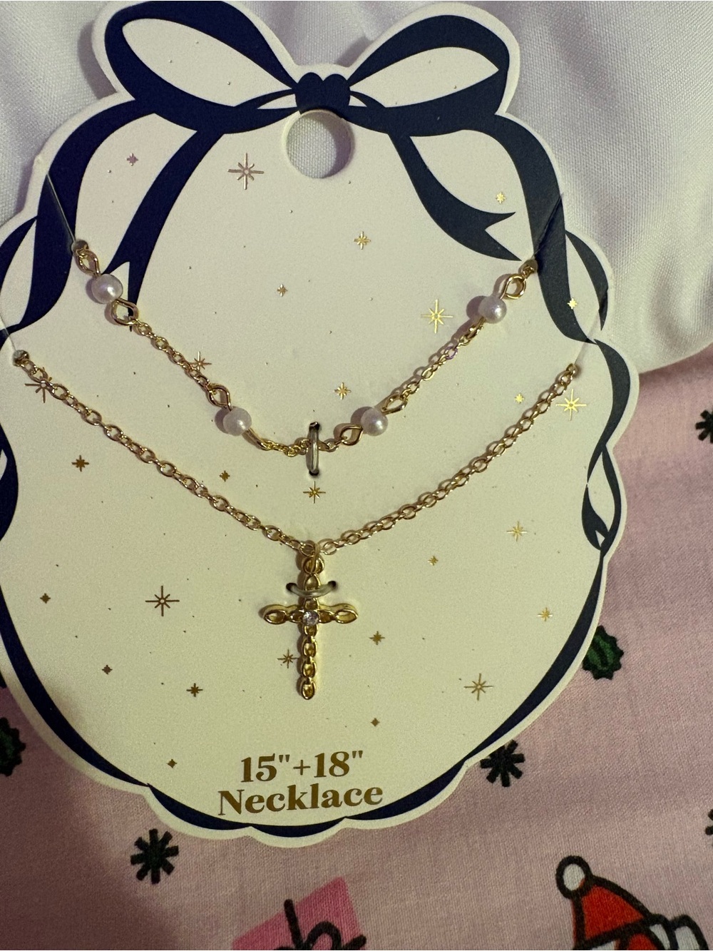 Gold Pearl Cross Layered Necklace Set - Women Jewelry